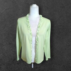 New Green Cardigan Louis Dell'Olio Pistachio Knit Jacket Paillettes Accents Sz S